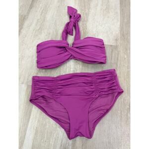 Seafolly Bikini Halter Bandeau Top High Waisted Pant Bottoms Size US 8(AUS 12)